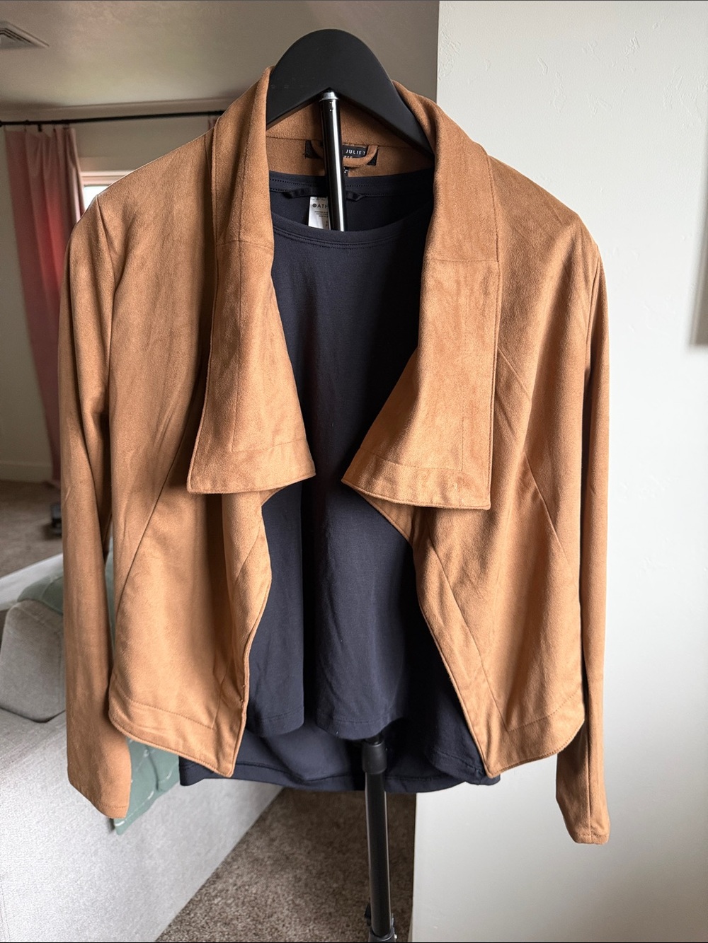 Romeo & Juliet Couture Camel Faux Suede Open Front Jacket